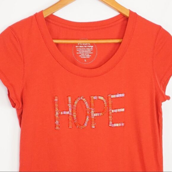 Fossil Red Beaded HOPE Short Sleeve Top, L - Picture 2 of 6